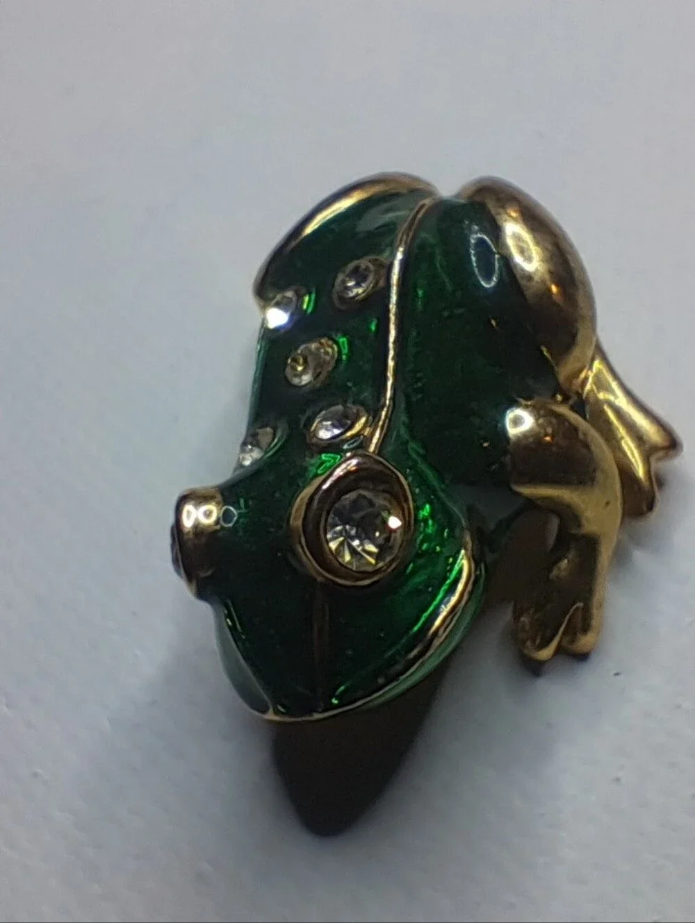 Vintage Green Enamel Rhinestone Frog Brooch Pin Gold Tone Novelty